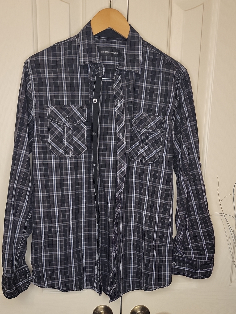 Michael Brandon Black and White Plaid Button-Down Shirt